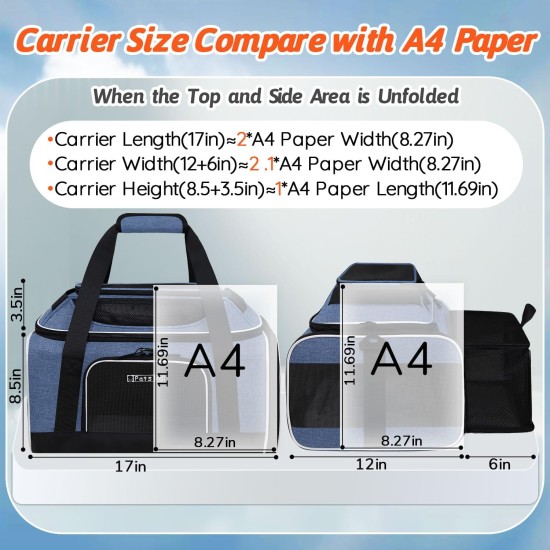 Petskd Expandable Pet Carrier Top & Side Carrier 17" x 13" x 9.5" Southwest Airline Approved Soft Side Carrier for Small Cats and Dogs with Lockable Petskd Expandable Pet Carrier Top & Side Carrier 17" x 13" x 9.5" Southwest Airline Approved Soft Side Carrier for Small Cats and Dogs with Lockable