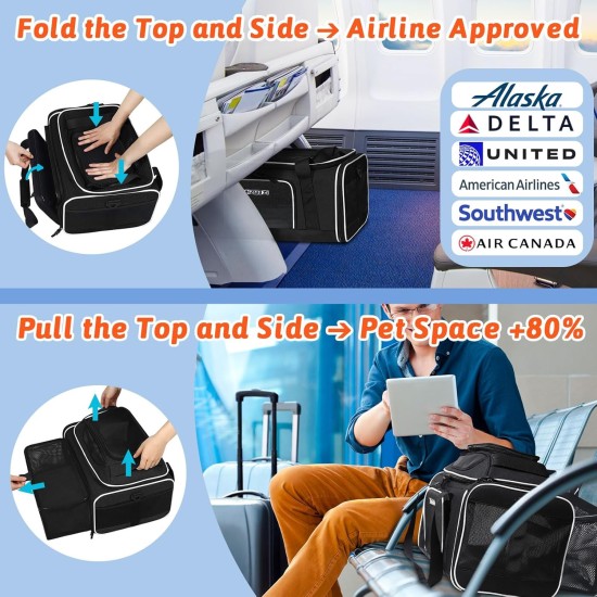 Petskd Expandable Pet Carrier Top & Side Carrier 17" x 13" x 9.5" Southwest Airline Approved Soft Side Carrier for Small Cats and Dogs with Lockable Petskd Expandable Pet Carrier Top & Side Carrier 17" x 13" x 9.5" Southwest Airline Approved Soft Side Carrier for Small Cats and Dogs with Lockable