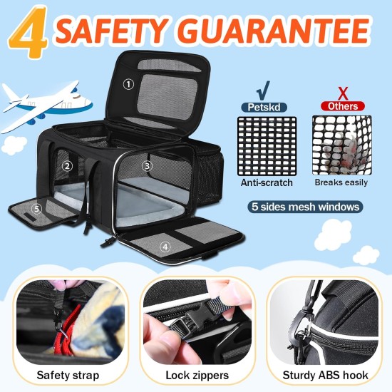 Petskd Expandable Pet Carrier Top & Side Carrier 17" x 13" x 9.5" Southwest Airline Approved Soft Side Carrier for Small Cats and Dogs with Lockable Petskd Expandable Pet Carrier Top & Side Carrier 17" x 13" x 9.5" Southwest Airline Approved Soft Side Carrier for Small Cats and Dogs with Lockable