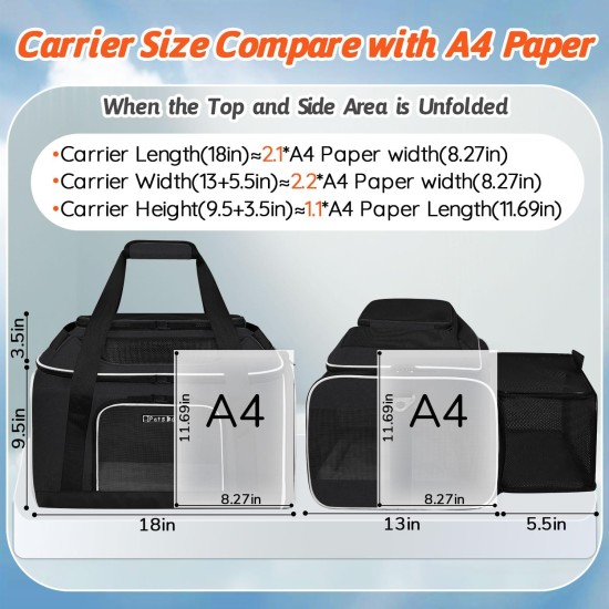 Petskd Expandable Pet Carrier Top & Side Carrier 17" x 13" x 9.5" Southwest Airline Approved Soft Side Carrier for Small Cats and Dogs with Lockable Petskd Expandable Pet Carrier Top & Side Carrier 17" x 13" x 9.5" Southwest Airline Approved Soft Side Carrier for Small Cats and Dogs with Lockable