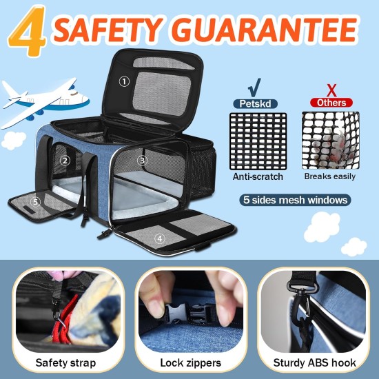 Petskd Expandable Pet Carrier Top & Side Carrier 17" x 13" x 9.5" Southwest Airline Approved Soft Side Carrier for Small Cats and Dogs with Lockable Petskd Expandable Pet Carrier Top & Side Carrier 17" x 13" x 9.5" Southwest Airline Approved Soft Side Carrier for Small Cats and Dogs with Lockable