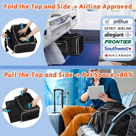 Petskd Expandable Pet Carrier Top & Side Carrier 17" x 13" x 9.5" Southwest Airline Approved Soft Side Carrier for Small Cats and Dogs with Lockable Petskd Expandable Pet Carrier Top & Side Carrier 17" x 13" x 9.5" Southwest Airline Approved Soft Side Carrier for Small Cats and Dogs with Lockable