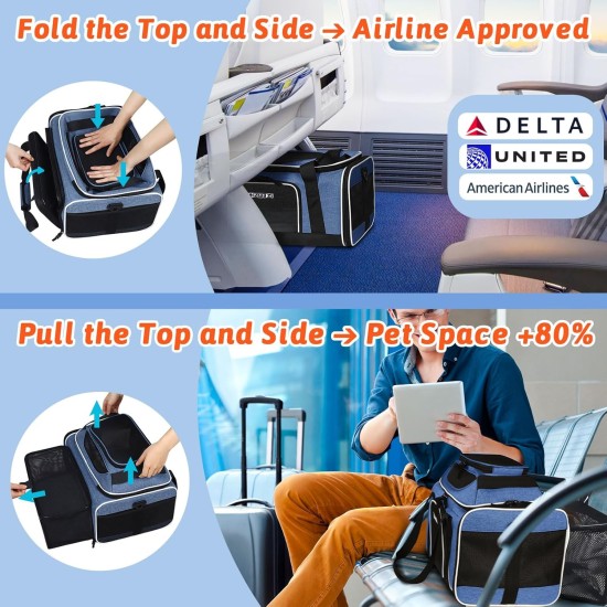 Petskd Expandable Pet Carrier Top & Side Carrier 17" x 13" x 9.5" Southwest Airline Approved Soft Side Carrier for Small Cats and Dogs with Lockable Petskd Expandable Pet Carrier Top & Side Carrier 17" x 13" x 9.5" Southwest Airline Approved Soft Side Carrier for Small Cats and Dogs with Lockable