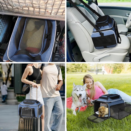 Petskd Expandable Pet Carrier Top & Side Carrier 17" x 13" x 9.5" Southwest Airline Approved Soft Side Carrier for Small Cats and Dogs with Lockable Petskd Expandable Pet Carrier Top & Side Carrier 17" x 13" x 9.5" Southwest Airline Approved Soft Side Carrier for Small Cats and Dogs with Lockable