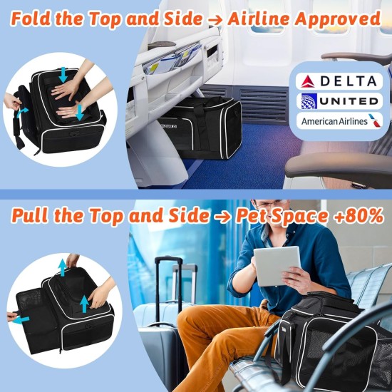 Petskd Expandable Pet Carrier Top & Side Carrier 17" x 13" x 9.5" Southwest Airline Approved Soft Side Carrier for Small Cats and Dogs with Lockable Petskd Expandable Pet Carrier Top & Side Carrier 17" x 13" x 9.5" Southwest Airline Approved Soft Side Carrier for Small Cats and Dogs with Lockable