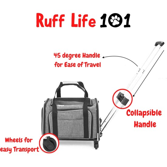 Ruff Life Premium Expandable Pet Carrier on Wheels, Double Sided Expandable Pet Carrier for Dogs and Cats, Extra Spacious Soft Lined, Grey Ruff Life Premium Expandable Pet Carrier on Wheels, Double Sided Expandable Pet Carrier for Dogs and Cats, Extra Spacious Soft Lined, Grey