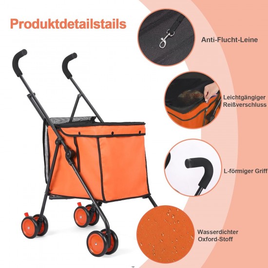 SURFOU Dog Buggy Foldable Dog Pushchair Up to Buggy Cat Trolley Small Foldable Cat Push Trolley Dog Stroller Cat Buggy for Outdoor Pet Dog Buggy Pet Trolley Orange SURFOU Dog Buggy Foldable Dog Pushchair Up to Buggy Cat Trolley Small Foldable Cat Push Trolley Dog Stroller Cat Buggy for Outdoor Pet Dog Buggy Pet Trolley Orange