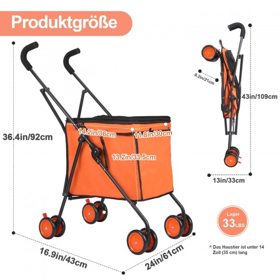 SURFOU Dog Buggy Foldable Dog Pushchair Up to Buggy Cat Trolley Small Foldable Cat Push Trolley Dog Stroller Cat Buggy for Outdoor Pet Dog Buggy Pet Trolley Orange SURFOU Dog Buggy Foldable Dog Pushchair Up to Buggy Cat Trolley Small Foldable Cat Push Trolley Dog Stroller Cat Buggy for Outdoor Pet Dog Buggy Pet Trolley Orange