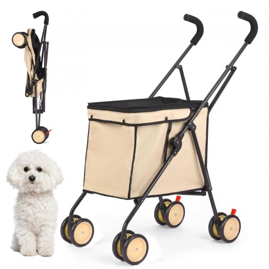SURFOU Dog Buggy Foldable Dog Pushchair Up to Buggy Cat Trolley Small Foldable Cat Push Trolley Dog Stroller Cat Buggy for Outdoor Pet Dog Buggy Pet Trolley Khaki SURFOU Dog Buggy Foldable Dog Pushchair Up to Buggy Cat Trolley Small Foldable Cat Push Trolley Dog Stroller Cat Buggy for Outdoor Pet Dog Buggy Pet Trolley Khaki