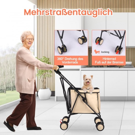 SURFOU Dog Buggy Foldable Dog Pushchair Up to Buggy Cat Trolley Small Foldable Cat Push Trolley Dog Stroller Cat Buggy for Outdoor Pet Dog Buggy Pet Trolley Khaki SURFOU Dog Buggy Foldable Dog Pushchair Up to Buggy Cat Trolley Small Foldable Cat Push Trolley Dog Stroller Cat Buggy for Outdoor Pet Dog Buggy Pet Trolley Khaki