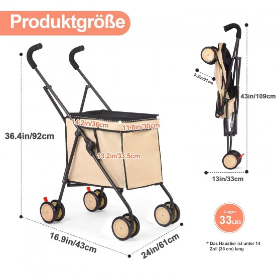 SURFOU Dog Buggy Foldable Dog Pushchair Up to Buggy Cat Trolley Small Foldable Cat Push Trolley Dog Stroller Cat Buggy for Outdoor Pet Dog Buggy Pet Trolley Khaki SURFOU Dog Buggy Foldable Dog Pushchair Up to Buggy Cat Trolley Small Foldable Cat Push Trolley Dog Stroller Cat Buggy for Outdoor Pet Dog Buggy Pet Trolley Khaki