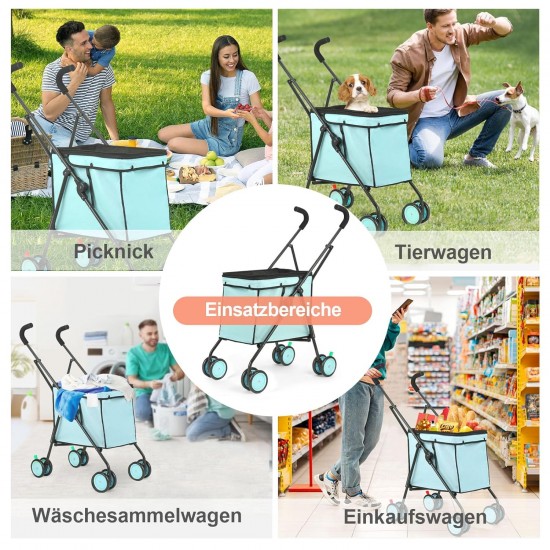 SURFOU Dog Buggy Foldable Dog Pushchair Up to Buggy Cat Trolley Small Foldable Cat Push Trolley Dog Stroller Cat Buggy for Outdoor Pet Dog Buggy Pet Pram Teal Green SURFOU Dog Buggy Foldable Dog Pushchair Up to Buggy Cat Trolley Small Foldable Cat Push Trolley Dog Stroller Cat Buggy for Outdoor Pet Dog Buggy Pet Pram Teal Green