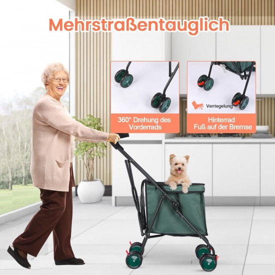 SURFOU Dog Buggy Foldable Dog Pushchair Up to Buggy Cat Trolley Small Foldable Cat Push Trolley Dog Stroller Cat Buggy for Outdoor Pet Dog Buggy Pet Trolley Dark Green SURFOU Dog Buggy Foldable Dog Pushchair Up to Buggy Cat Trolley Small Foldable Cat Push Trolley Dog Stroller Cat Buggy for Outdoor Pet Dog Buggy Pet Trolley Dark Green
