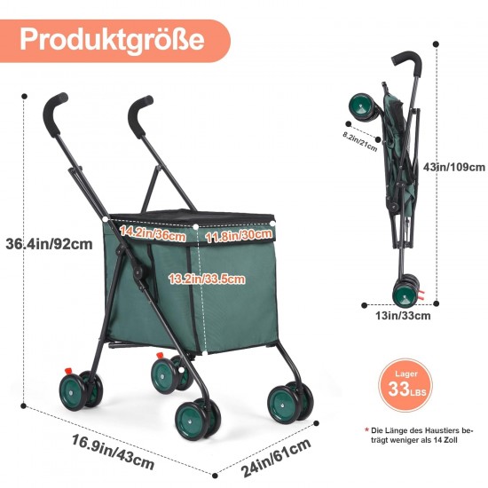 SURFOU Dog Buggy Foldable Dog Pushchair Up to Buggy Cat Trolley Small Foldable Cat Push Trolley Dog Stroller Cat Buggy for Outdoor Pet Dog Buggy Pet Trolley Dark Green SURFOU Dog Buggy Foldable Dog Pushchair Up to Buggy Cat Trolley Small Foldable Cat Push Trolley Dog Stroller Cat Buggy for Outdoor Pet Dog Buggy Pet Trolley Dark Green