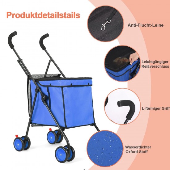 SURFOU Dog Buggy Foldable Dog Pushchair Up to Buggy Cat Trolley Small Foldable Cat Push Trolley Dog Stroller Cat Buggy for Outdoor Pet Dog Buggy Pet Pram Blue SURFOU Dog Buggy Foldable Dog Pushchair Up to Buggy Cat Trolley Small Foldable Cat Push Trolley Dog Stroller Cat Buggy for Outdoor Pet Dog Buggy Pet Pram Blue