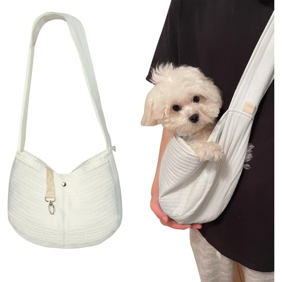 Sling Dog Carrier Bag Puppy Dog Carrier Bag up to 5 kg Dog Sling for Small Dogs Pet Shoulder Bag Dog for Walks and Outdoor Activities, Pack of 1, White