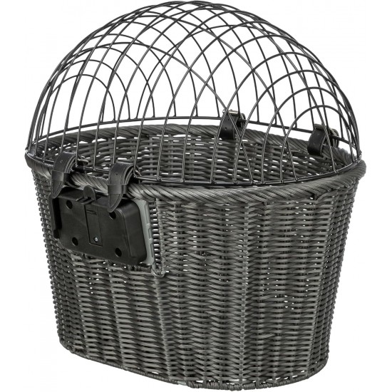 TRIXIE 13107 Dog Basket for Front Bicycle up to 5 kg 44 x 41 x 34 cm with Universal Bracket Woven Dog Bicycle Basket for Handlebar in Chic Wicker Look with Plastic Grille TRIXIE 13107 Dog Basket for Front Bicycle up to 5 kg 44 x 41 x 34 cm with Universal Bracket Woven Dog Bicycle Basket for Handlebar in Chic Wicker Look with Plastic Grille