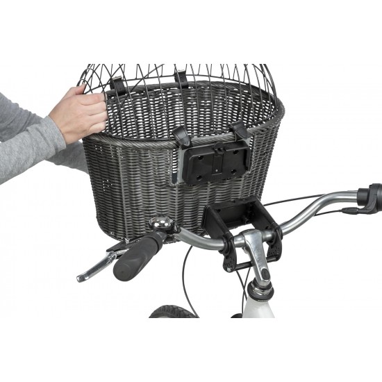 TRIXIE 13107 Dog Basket for Front Bicycle up to 5 kg 44 x 41 x 34 cm with Universal Bracket Woven Dog Bicycle Basket for Handlebar in Chic Wicker Look with Plastic Grille TRIXIE 13107 Dog Basket for Front Bicycle up to 5 kg 44 x 41 x 34 cm with Universal Bracket Woven Dog Bicycle Basket for Handlebar in Chic Wicker Look with Plastic Grille