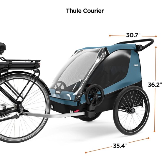 Thule Courier Bicycle Trailer for 2 Children, Aegean Blue, One Size Thule Courier Bicycle Trailer for 2 Children, Aegean Blue, One Size