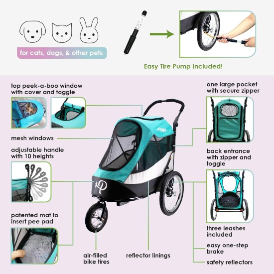 Trailblazer Jogger Dog Stroller for Medium Pets, Ventilated Pet Stroller for Cats and Dogs, Neptune Trailblazer Jogger Dog Stroller for Medium Pets, Ventilated Pet Stroller for Cats and Dogs, Neptune