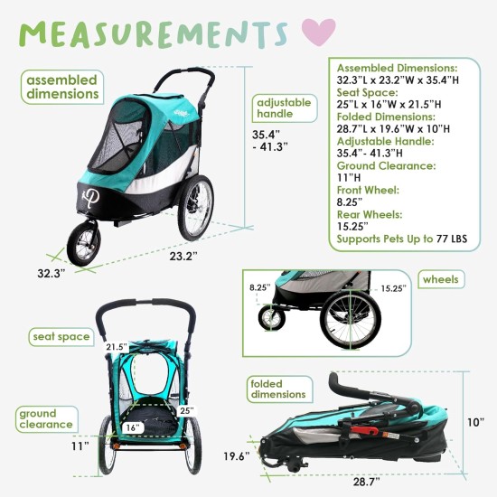 Trailblazer Jogger Dog Stroller for Medium Pets, Ventilated Pet Stroller for Cats and Dogs, Neptune Trailblazer Jogger Dog Stroller for Medium Pets, Ventilated Pet Stroller for Cats and Dogs, Neptune