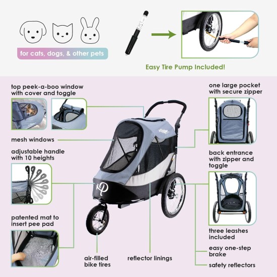 Trailblazer Jogger Dog Stroller for Medium Pets, Ventilated Pet Stroller for Cats and Dogs, Neptune Trailblazer Jogger Dog Stroller for Medium Pets, Ventilated Pet Stroller for Cats and Dogs, Neptune