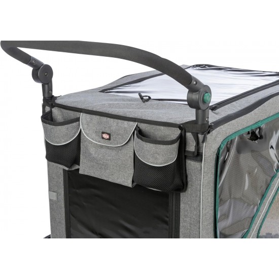 Trixie Dog Trailer for Bicycles 16.1 × 21.3 × 24.4 inches up to 55.1 lbs – Suspended Dog Bike Trailer with high Front Section – with extra-Large Rear Door Trixie Dog Trailer for Bicycles 16.1 × 21.3 × 24.4 inches up to 55.1 lbs – Suspended Dog Bike Trailer with high Front Section – with extra-Large Rear Door