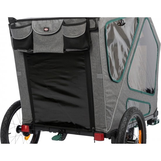 Trixie Dog Trailer for Bicycles 16.1 × 21.3 × 24.4 inches up to 55.1 lbs – Suspended Dog Bike Trailer with high Front Section – with extra-Large Rear Door Trixie Dog Trailer for Bicycles 16.1 × 21.3 × 24.4 inches up to 55.1 lbs – Suspended Dog Bike Trailer with high Front Section – with extra-Large Rear Door