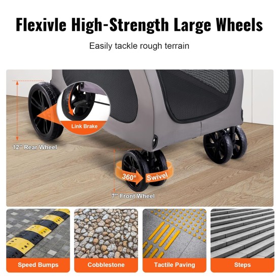 VEVOR Dog Buggy 79 x 91 x 113 cm, Dog Trolley 4 Wheels with Brakes, Dog Trolley, Dog Trolley up to 73 kg Load Capacity, Breathable Mesh Window, Adjustable Height, 600D Oxford Fabric, for Dogs, Pets VEVOR Dog Buggy 79 x 91 x 113 cm, Dog Trolley 4 Wheels with Brakes, Dog Trolley, Dog Trolley up to 73 kg Load Capacity, Breathable Mesh Window, Adjustable Height, 600D Oxford Fabric, for Dogs, Pets