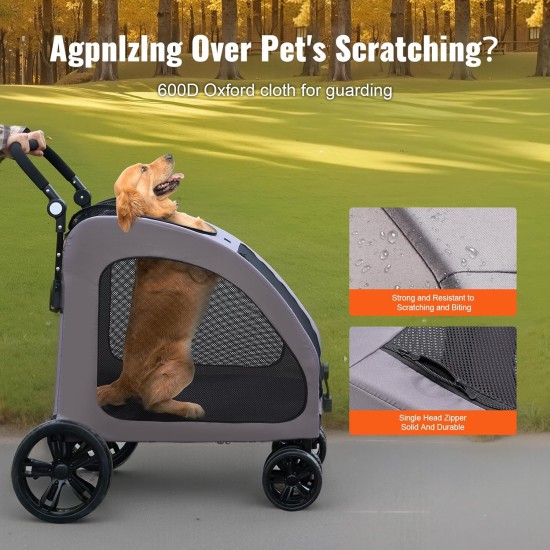 VEVOR Dog Buggy 79 x 91 x 113 cm, Dog Trolley 4 Wheels with Brakes, Dog Trolley, Dog Trolley up to 73 kg Load Capacity, Breathable Mesh Window, Adjustable Height, 600D Oxford Fabric, for Dogs, Pets VEVOR Dog Buggy 79 x 91 x 113 cm, Dog Trolley 4 Wheels with Brakes, Dog Trolley, Dog Trolley up to 73 kg Load Capacity, Breathable Mesh Window, Adjustable Height, 600D Oxford Fabric, for Dogs, Pets