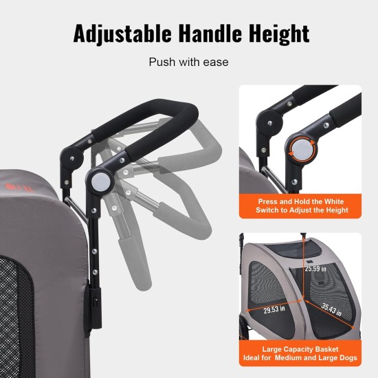VEVOR Dog Buggy 79 x 91 x 113 cm, Dog Trolley 4 Wheels with Brakes, Dog Trolley, Dog Trolley up to 73 kg Load Capacity, Breathable Mesh Window, Adjustable Height, 600D Oxford Fabric, for Dogs, Pets VEVOR Dog Buggy 79 x 91 x 113 cm, Dog Trolley 4 Wheels with Brakes, Dog Trolley, Dog Trolley up to 73 kg Load Capacity, Breathable Mesh Window, Adjustable Height, 600D Oxford Fabric, for Dogs, Pets