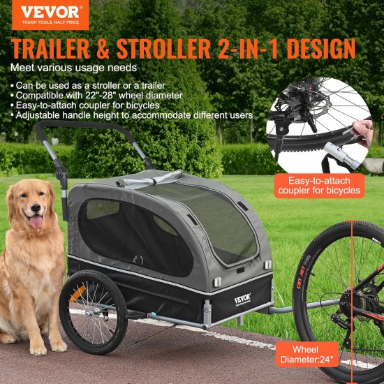 VEVOR Dog Trailer 2-in-1 Bicycle Trailer Carbon Steel + 600D Oxford Fabric + PP Foldable Bicycle Trailer for Dogs VEVOR Dog Trailer 2-in-1 Bicycle Trailer Carbon Steel + 600D Oxford Fabric + PP Foldable Bicycle Trailer for Dogs
