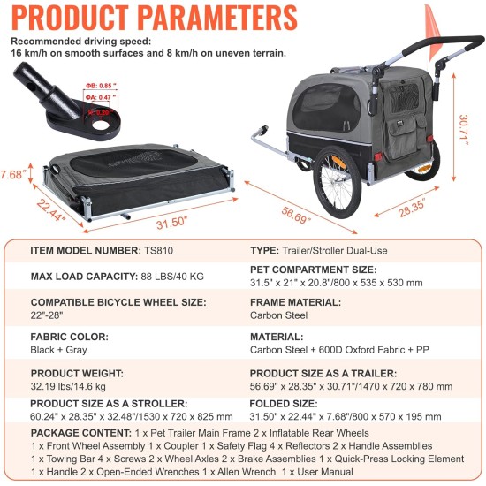 VEVOR Dog Trailer 2-in-1 Bicycle Trailer Carbon Steel + 600D Oxford Fabric + PP Foldable Bicycle Trailer for Dogs VEVOR Dog Trailer 2-in-1 Bicycle Trailer Carbon Steel + 600D Oxford Fabric + PP Foldable Bicycle Trailer for Dogs