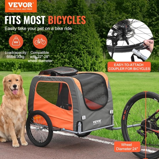 VEVOR Dog Trailer 30 kg Bicycle Trailer Carbon Steel + 600D Oxford Fabric + PP Foldable 1440 x 720 x 779 mm as Trailer Folded Size 760 x 560 x 195 mm Orange & Grey VEVOR Dog Trailer 30 kg Bicycle Trailer Carbon Steel + 600D Oxford Fabric + PP Foldable 1440 x 720 x 779 mm as Trailer Folded Size 760 x 560 x 195 mm Orange & Grey