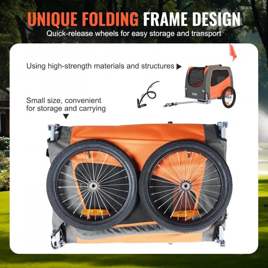 VEVOR Dog Trailer 30 kg Bicycle Trailer Carbon Steel + 600D Oxford Fabric + PP Foldable 1440 x 720 x 779 mm as Trailer Folded Size 760 x 560 x 195 mm Orange & Grey VEVOR Dog Trailer 30 kg Bicycle Trailer Carbon Steel + 600D Oxford Fabric + PP Foldable 1440 x 720 x 779 mm as Trailer Folded Size 760 x 560 x 195 mm Orange & Grey