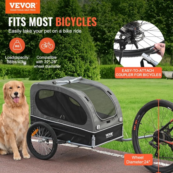 VEVOR Dog Trailer 40 kg Bicycle Trailer Carbon Steel + 600D Oxford Fabric + PP Foldable 1440 x 720 x 779 mm as Trailer Folded Size 760 x 560 x 195 mm Black & Grey VEVOR Dog Trailer 40 kg Bicycle Trailer Carbon Steel + 600D Oxford Fabric + PP Foldable 1440 x 720 x 779 mm as Trailer Folded Size 760 x 560 x 195 mm Black & Grey