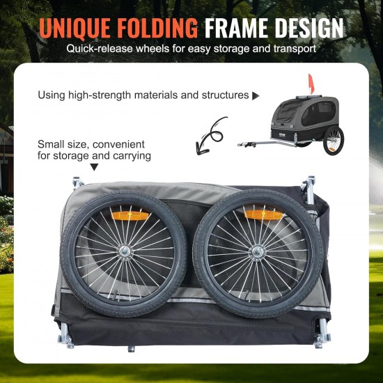 VEVOR Dog Trailer 40 kg Bicycle Trailer Carbon Steel + 600D Oxford Fabric + PP Foldable 1440 x 720 x 779 mm as Trailer Folded Size 760 x 560 x 195 mm Black & Grey VEVOR Dog Trailer 40 kg Bicycle Trailer Carbon Steel + 600D Oxford Fabric + PP Foldable 1440 x 720 x 779 mm as Trailer Folded Size 760 x 560 x 195 mm Black & Grey