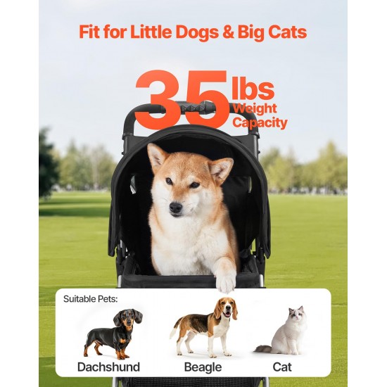 VEVOR Dog Trolley, Load Capacity 16 kg, Foldable Pet Stroller, Cat Pram with 3 Wheels, Mesh Windows & Cup Holders, Dog Stroller with Brake, for Small to Medium Pets VEVOR Dog Trolley, Load Capacity 16 kg, Foldable Pet Stroller, Cat Pram with 3 Wheels, Mesh Windows & Cup Holders, Dog Stroller with Brake, for Small to Medium Pets