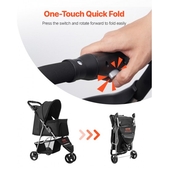 VEVOR Dog Trolley, Load Capacity 16 kg, Foldable Pet Stroller, Cat Pram with 3 Wheels, Mesh Windows & Cup Holders, Dog Stroller with Brake, for Small to Medium Pets VEVOR Dog Trolley, Load Capacity 16 kg, Foldable Pet Stroller, Cat Pram with 3 Wheels, Mesh Windows & Cup Holders, Dog Stroller with Brake, for Small to Medium Pets