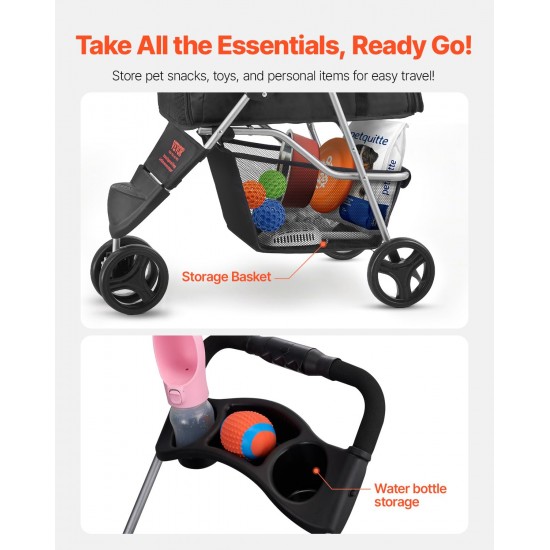 VEVOR Dog Trolley, Load Capacity 16 kg, Foldable Pet Stroller, Cat Pram with 3 Wheels, Mesh Windows & Cup Holders, Dog Stroller with Brake, for Small to Medium Pets VEVOR Dog Trolley, Load Capacity 16 kg, Foldable Pet Stroller, Cat Pram with 3 Wheels, Mesh Windows & Cup Holders, Dog Stroller with Brake, for Small to Medium Pets