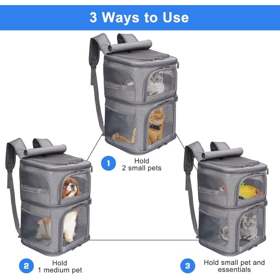 VOISTINO 2 in 1 Double Pet Backpack for Small Cats and Dogs, Portable Pet Travel Bag, Super Ventilated Design, Ideal for Travel/Hiking/Camping, Medium VOISTINO 2 in 1 Double Pet Backpack for Small Cats and Dogs, Portable Pet Travel Bag, Super Ventilated Design, Ideal for Travel/Hiking/Camping, Medium