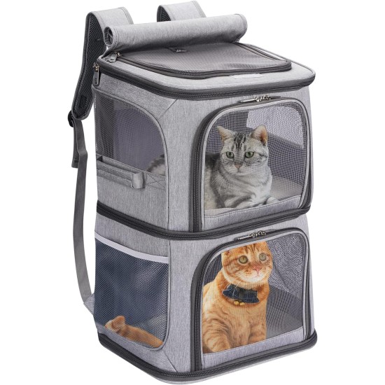 VOISTINO 2 in 1 Double Pet Backpack for Small Cats and Dogs, Portable Pet Travel Bag, Super Ventilated Design, Ideal for Travel/Hiking/Camping, Medium VOISTINO 2 in 1 Double Pet Backpack for Small Cats and Dogs, Portable Pet Travel Bag, Super Ventilated Design, Ideal for Travel/Hiking/Camping, Medium