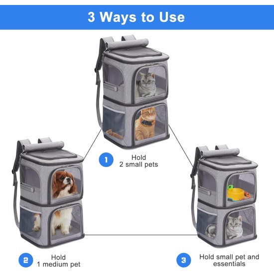 VOISTINO 2 in 1 Double Pet Backpack for Small Cats and Dogs, Portable Pet Travel Bag, Super Ventilated Design, Ideal for Travel/Hiking/Camping, Medium VOISTINO 2 in 1 Double Pet Backpack for Small Cats and Dogs, Portable Pet Travel Bag, Super Ventilated Design, Ideal for Travel/Hiking/Camping, Medium