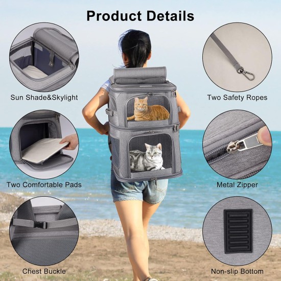 VOISTINO 2 in 1 Double Pet Backpack for Small Cats and Dogs, Portable Pet Travel Bag, Super Ventilated Design, Ideal for Travel/Hiking/Camping, Medium VOISTINO 2 in 1 Double Pet Backpack for Small Cats and Dogs, Portable Pet Travel Bag, Super Ventilated Design, Ideal for Travel/Hiking/Camping, Medium