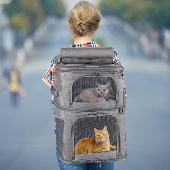 VOISTINO 2 in 1 Double Pet Backpack for Small Cats and Dogs, Portable Pet Travel Bag, Super Ventilated Design, Ideal for Travel/Hiking/Camping, Medium VOISTINO 2 in 1 Double Pet Backpack for Small Cats and Dogs, Portable Pet Travel Bag, Super Ventilated Design, Ideal for Travel/Hiking/Camping, Medium