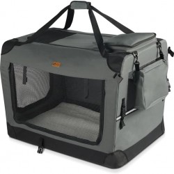 VOUNOT Hundebox faltbar, Transportbox Katze Hunde, Hundetasche, Oxford-Gewebe, Netzstoff, Atmungsaktiv, Transportabel, Metallrahmen, mit Griffen, Taschen, 50x35x36 cm S, Grau VOUNOT Hundebox faltbar, Transportbox Katze Hunde, Hundetasche, Oxford-Gewebe, Netzstoff, Atmungsaktiv, Transportabel, Metallrahmen, mit Griffen, Taschen, 50x35x36 cm S, Grau