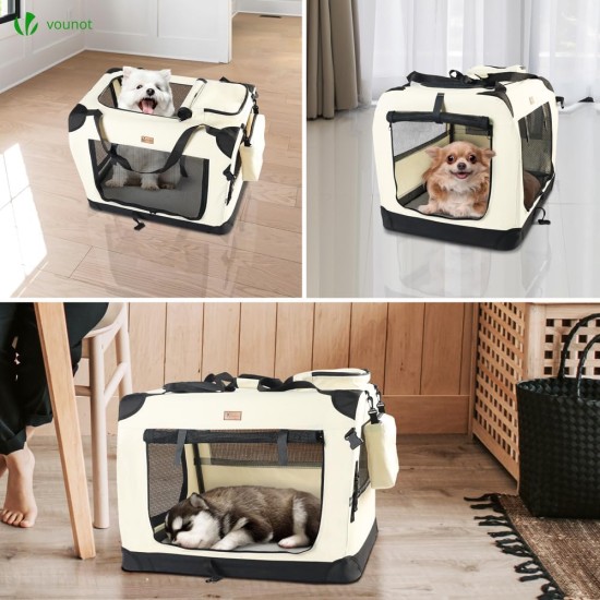 VOUNOT Hundebox faltbar, Transportbox Katze Hunde, Hundetasche, Oxford-Gewebe, Netzstoff, Atmungsaktiv, Transportabel, Metallrahmen, mit Griffen, Taschen, 50x35x36cm S, Beige VOUNOT Hundebox faltbar, Transportbox Katze Hunde, Hundetasche, Oxford-Gewebe, Netzstoff, Atmungsaktiv, Transportabel, Metallrahmen, mit Griffen, Taschen, 50x35x36cm S, Beige