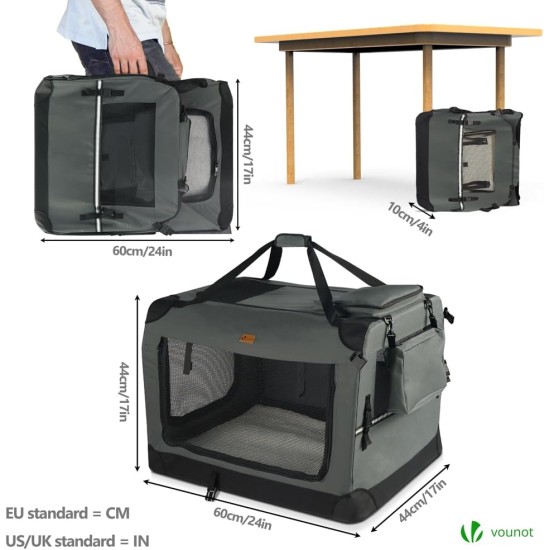 VOUNOT Hundebox faltbar, Transportbox Katze Hunde, Hundetasche, Oxford-Gewebe, Netzstoff, Atmungsaktiv, Transportabel, Metallrahmen, mit Griffen, Taschen, 50x35x36cm S, Beige VOUNOT Hundebox faltbar, Transportbox Katze Hunde, Hundetasche, Oxford-Gewebe, Netzstoff, Atmungsaktiv, Transportabel, Metallrahmen, mit Griffen, Taschen, 50x35x36cm S, Beige