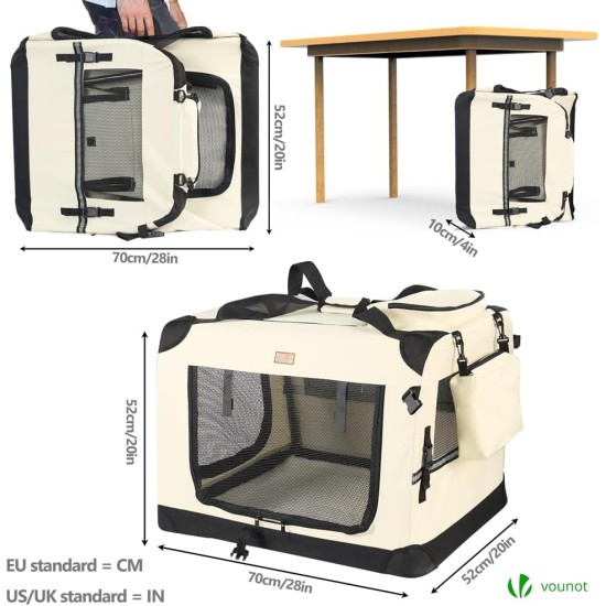 VOUNOT Hundebox faltbar, Transportbox Katze Hunde, Hundetasche, Oxford-Gewebe, Netzstoff, Atmungsaktiv, Transportabel, Metallrahmen, mit Griffen, Taschen, 82x60x60cm XL, Grau VOUNOT Hundebox faltbar, Transportbox Katze Hunde, Hundetasche, Oxford-Gewebe, Netzstoff, Atmungsaktiv, Transportabel, Metallrahmen, mit Griffen, Taschen, 82x60x60cm XL, Grau