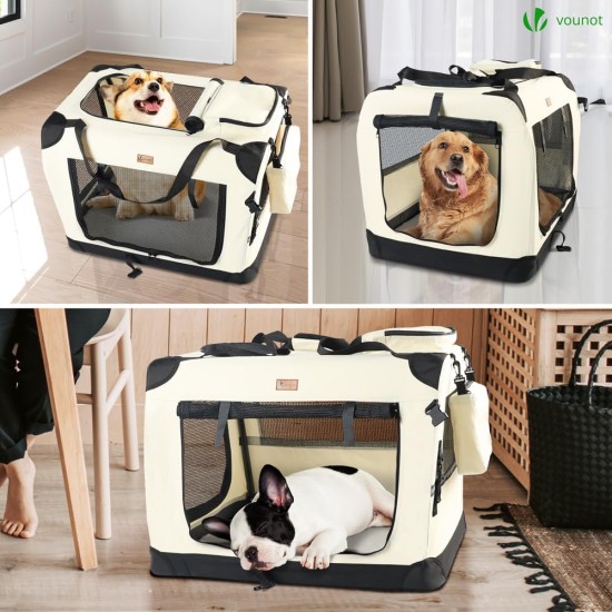 VOUNOT Hundebox faltbar, Transportbox Katze Hunde, Hundetasche, Oxford-Gewebe, Netzstoff, Atmungsaktiv, Transportabel, Metallrahmen, mit Griffen, Taschen, 82x60x60cm XL, Grau VOUNOT Hundebox faltbar, Transportbox Katze Hunde, Hundetasche, Oxford-Gewebe, Netzstoff, Atmungsaktiv, Transportabel, Metallrahmen, mit Griffen, Taschen, 82x60x60cm XL, Grau